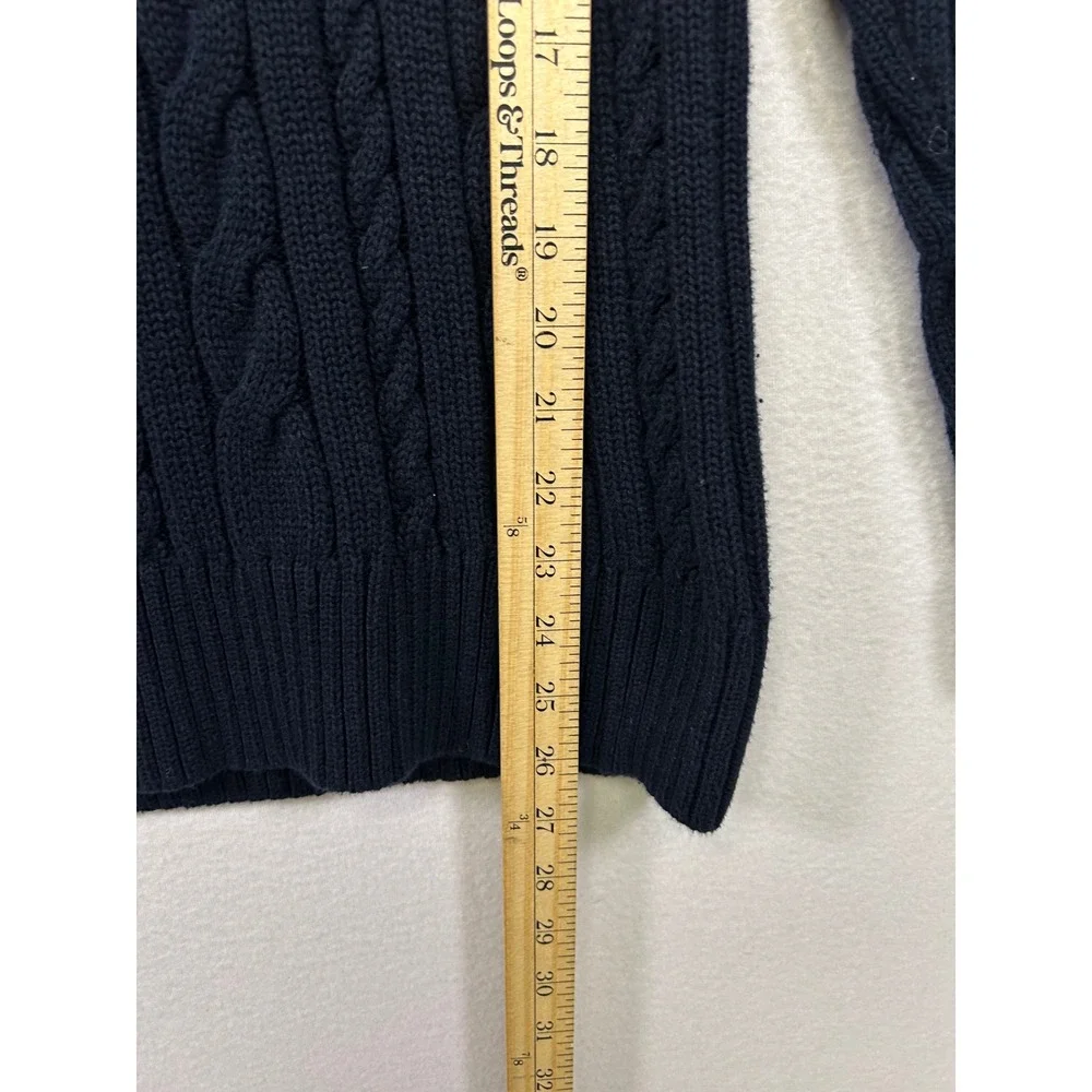 Preppy J.Crew Womens Large Navy Blue Cable Knit Cotton Crewneck Sweater 65042